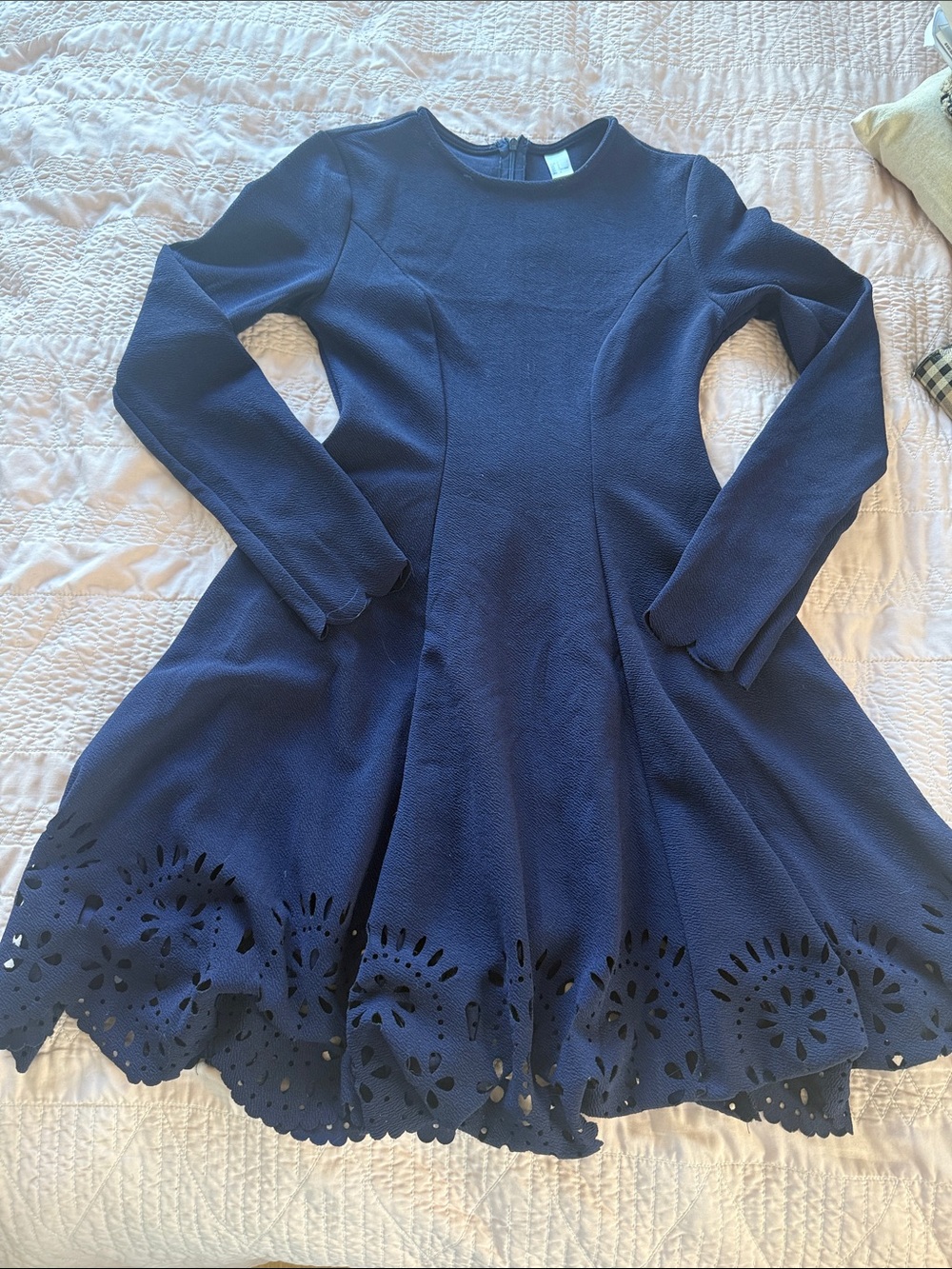 Source Unknown Navy Laser-Cut Hem Fit-and-Flare Dress